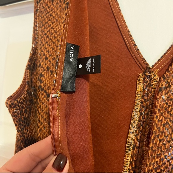 #144 AQUA BROWN SNAKESKIN BELTED SLEEVELESS DRESS SMALL - Picture 6 of 7